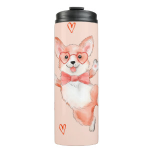 Corgi Love Dancing Corgi with Hearts Thermosbeker