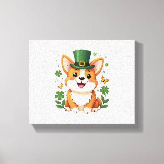 Corgi Lover Shamrock Happy St Patricks Day Canvas Afdruk (Voorkant)