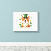 Corgi Lover Shamrock Happy St Patricks Day Canvas Afdruk (Insitu (Houten vloer))