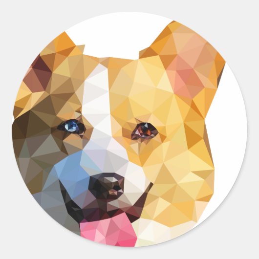 Corgi Low Poly Art Ronde Sticker (Voorkant)