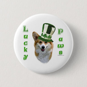 Corgi Lucky Paws; Corgi St Patrick's Day cadeau Ronde Button 5,7 Cm