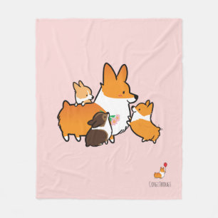 Corgi Mam en Puppies Fleece Blanket Deken