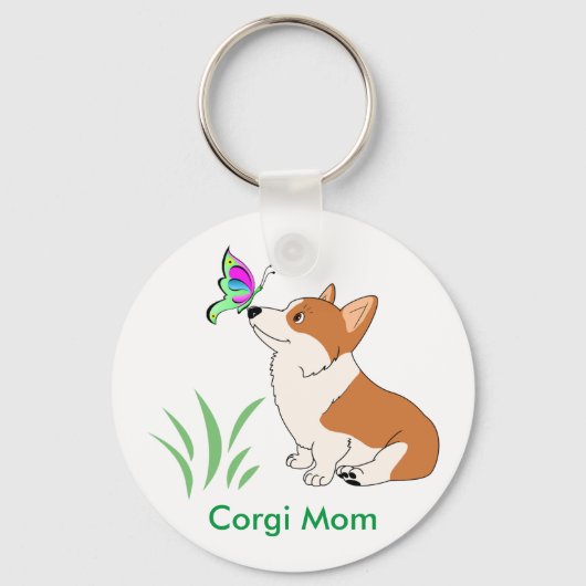 Corgi Mam met Butterfly Sleutelhanger (Voorkant)