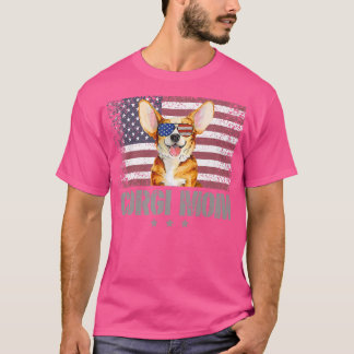 Corgi mam retrousa 4 juli sunglass American F T-shirt