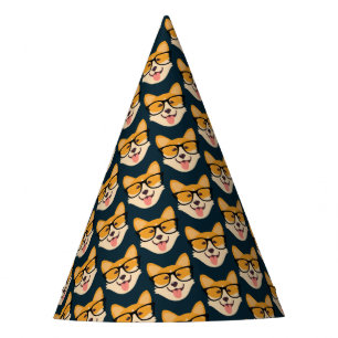 Corgi met bril feesthoedjes