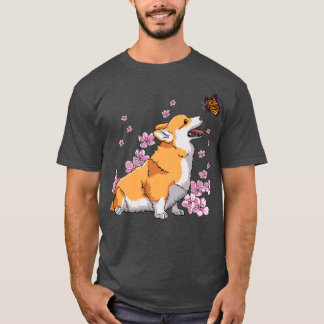Corgi met Butterfly Japanse Sakura Cherry Blosso T-shirt