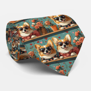 Corgi Met Hart Rozen Valentijnsdag Stropdas
