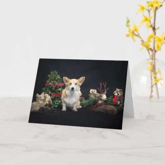 Corgi met Kerstmis bosvrienden Kaart (Gele Bloem)