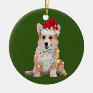 Corgi met kerstscafts Santa Hat Gift Keramisch Ornament