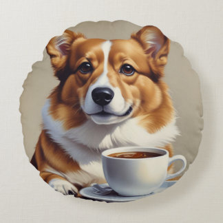 Corgi met koffie rond kussen