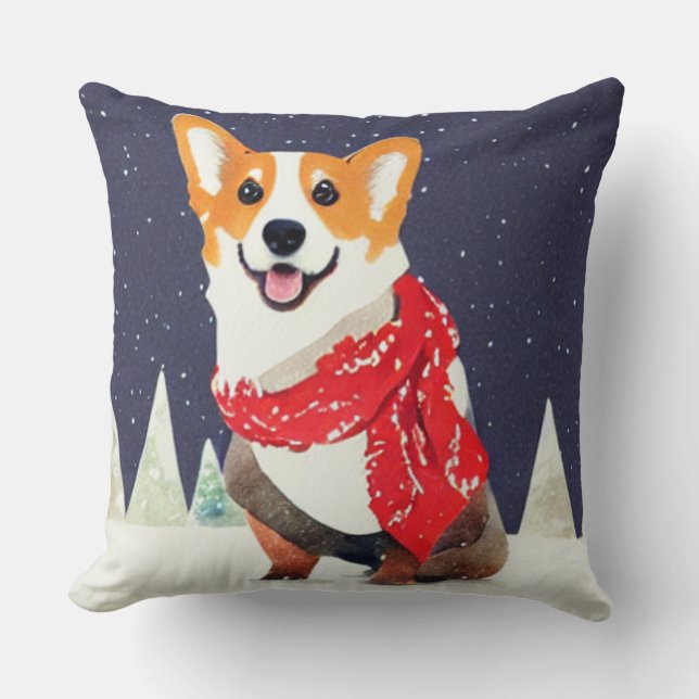 Corgi met Red-White-kerstscarf Kussen (Voorkant)