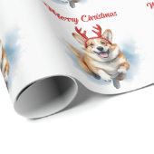 Corgi met rendiergewei vrolijk kerstfeest cadeaupapier (Rol Hoek)