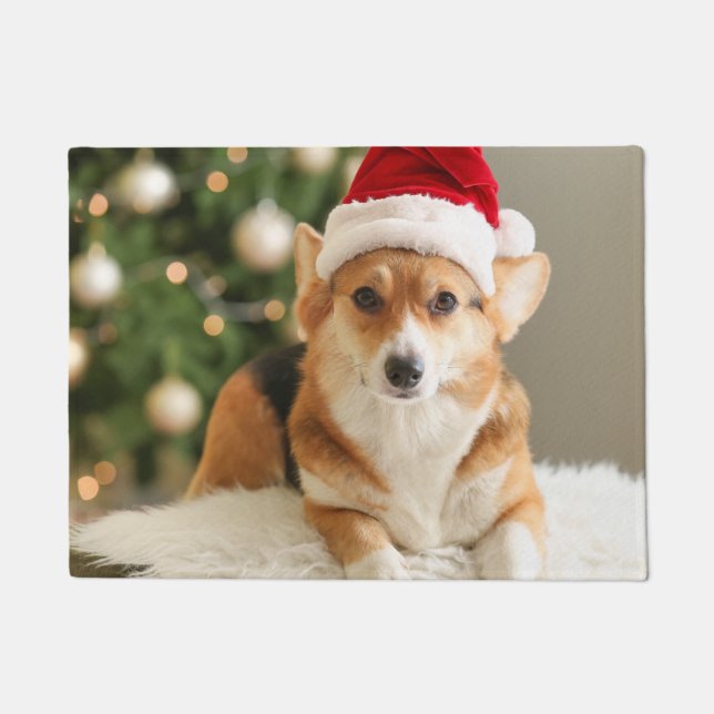 Corgi met Santa Hat Doormat Deurmat (Voorkant)
