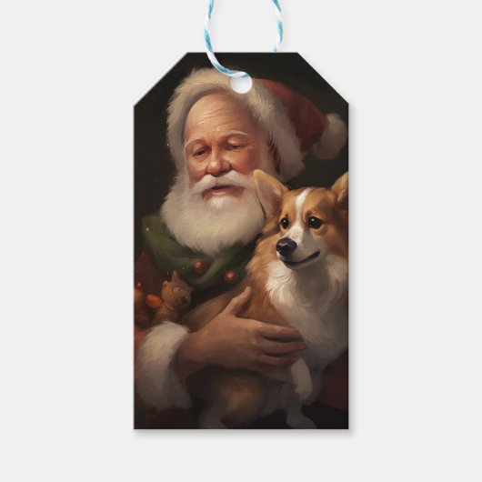 Corgi met Sinterklaas Feestelijke Kerstmis Cadeaulabel (Voorkant)