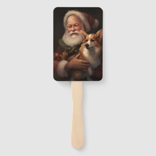 Corgi met Sinterklaas Feestelijke Kerstmis Handwaaier (Achterkant)