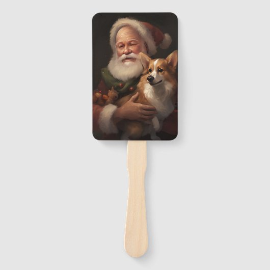 Corgi met Sinterklaas Feestelijke Kerstmis Handwaaier (Voorkant)