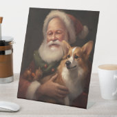 Corgi met Sinterklaas Feestelijke Kerstmis Reclamebord Met Voetstuk (Insitu)