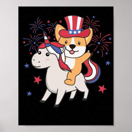 Corgi met unicorn voor de vierde juli poster (Voorkant)