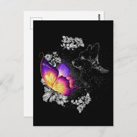 Corgi Met Vlinder Hond In Hemel Gedenkdag Briefkaart (Voorkant / Achterkant)