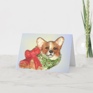 Corgi met Wreathe Kerstkaart Feestdagen Kaart