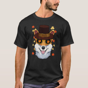 Corgi Met Zonnebril Thanksgiving Day Hond Pelgrim T-shirt