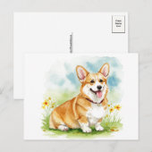 Corgi mignonne avec carte postale Fleurs (Devant / Derrière)