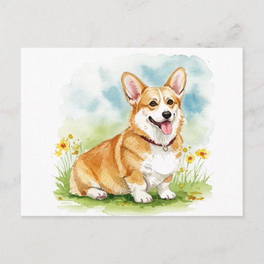Corgi mignonne avec carte postale Fleurs (Devant)