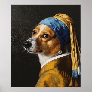 Corgi mignonne avec oreilles perles - Poster d'art