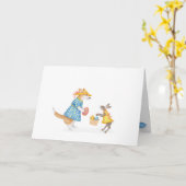 Corgi mignonne et lièvre Carte Pâques (Fleur jaune)