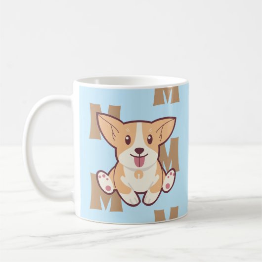 Corgi monogram patroonblauw mok (Links)