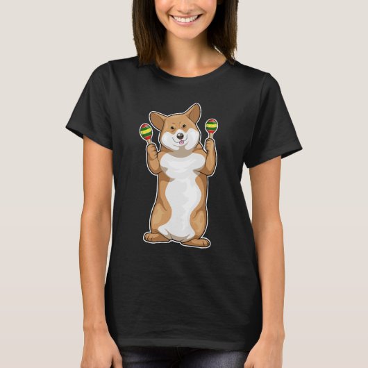 Corgi muzikant Maracas Music T-shirt (Voorkant)