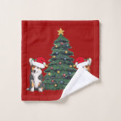 Corgi Noël Arbre mignon Fête Rouge (Gant de toilette)