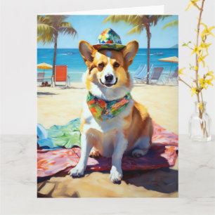 Corgi on Beach, zomercadeau voor hondenliefhebbers Kaart