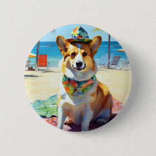 Corgi on Beach, zomercadeau voor hondenliefhebbers Ronde Button 5,7 Cm