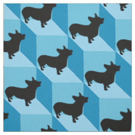 Corgi op blauwe kubussen stof