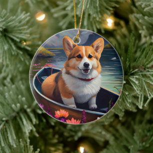Corgi op een peddel: Een landschappelijk avontuur Keramisch Ornament