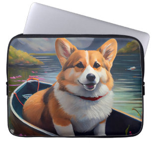 Corgi op een peddel: Een landschappelijk avontuur Laptop Sleeve