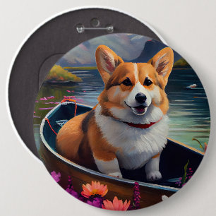 Corgi op een peddel: Een landschappelijk avontuur Ronde Button 6,0 Cm
