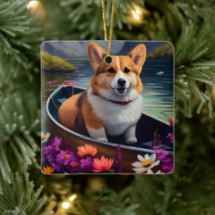 Corgi op een peddel: Een Schilderachtig avontuur Keramisch Ornament