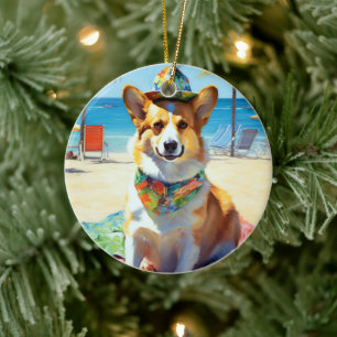 Corgi op het strand, zomer cadeau voor hondenliefh keramisch ornament