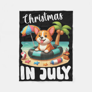Corgi op opblaasboot vrolijk kerstfeest in juli D Fleece Deken