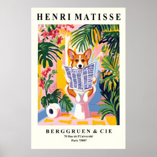 Corgi op Toilet Kunstprint - Grappige Matisse Badk Poster