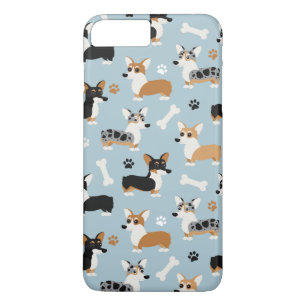 Corgi Pattern Blue iPhone 8 Plus / 7 Plus Hoesje