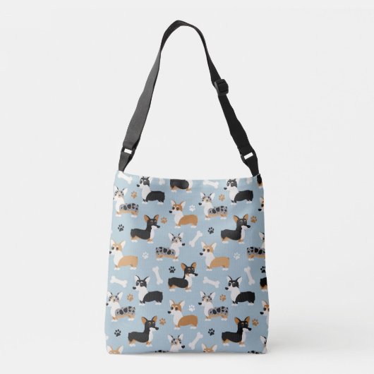 Corgi Pattern Blue Crossbody Tas (Achterkant)