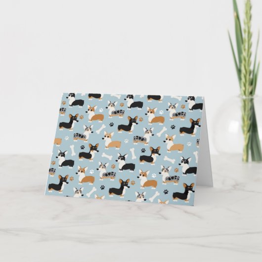 Corgi Pattern Blue Feestdagen Kaart (Voorkant)