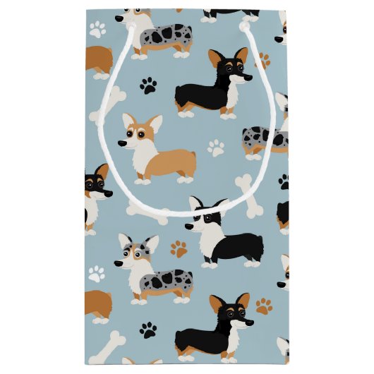 Corgi Pattern Blue Klein Cadeauzakje (Achterkant)