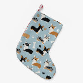 Corgi Pattern Blue Kleine Kerstsok (Voorkant (Hangend))