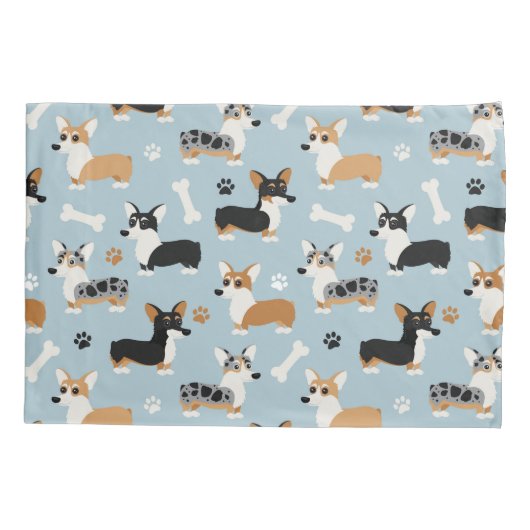 Corgi Pattern Blue Kussensloop (Achterkant)