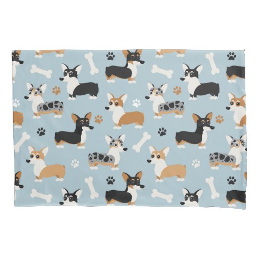 Corgi Pattern Blue Kussensloop (Voorkant)