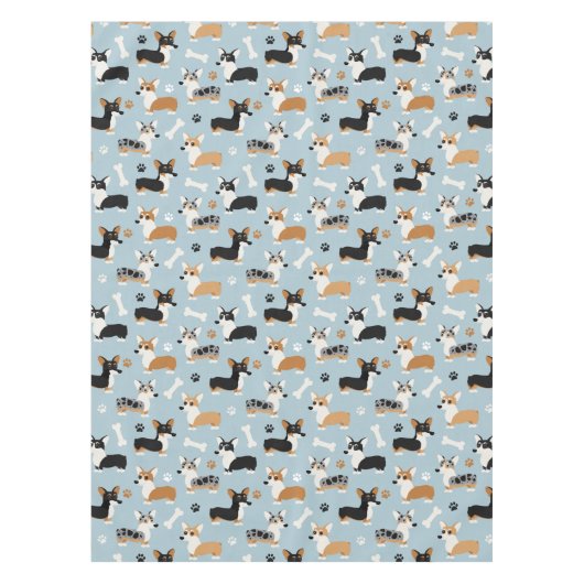 Corgi Pattern Blue Tafelkleed (Voorkant)